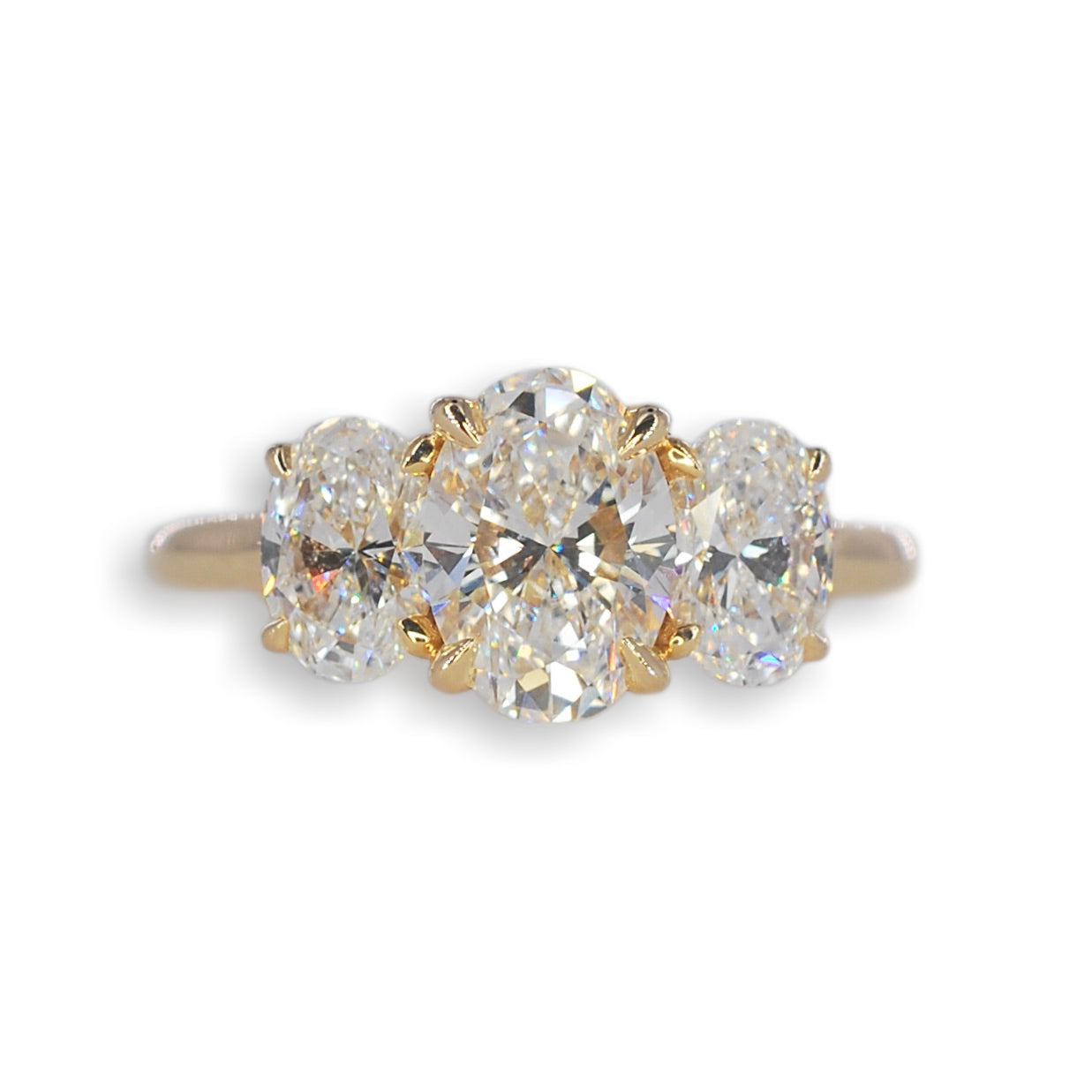 Yellow Gold 3 Stone Oval Diamond Ring