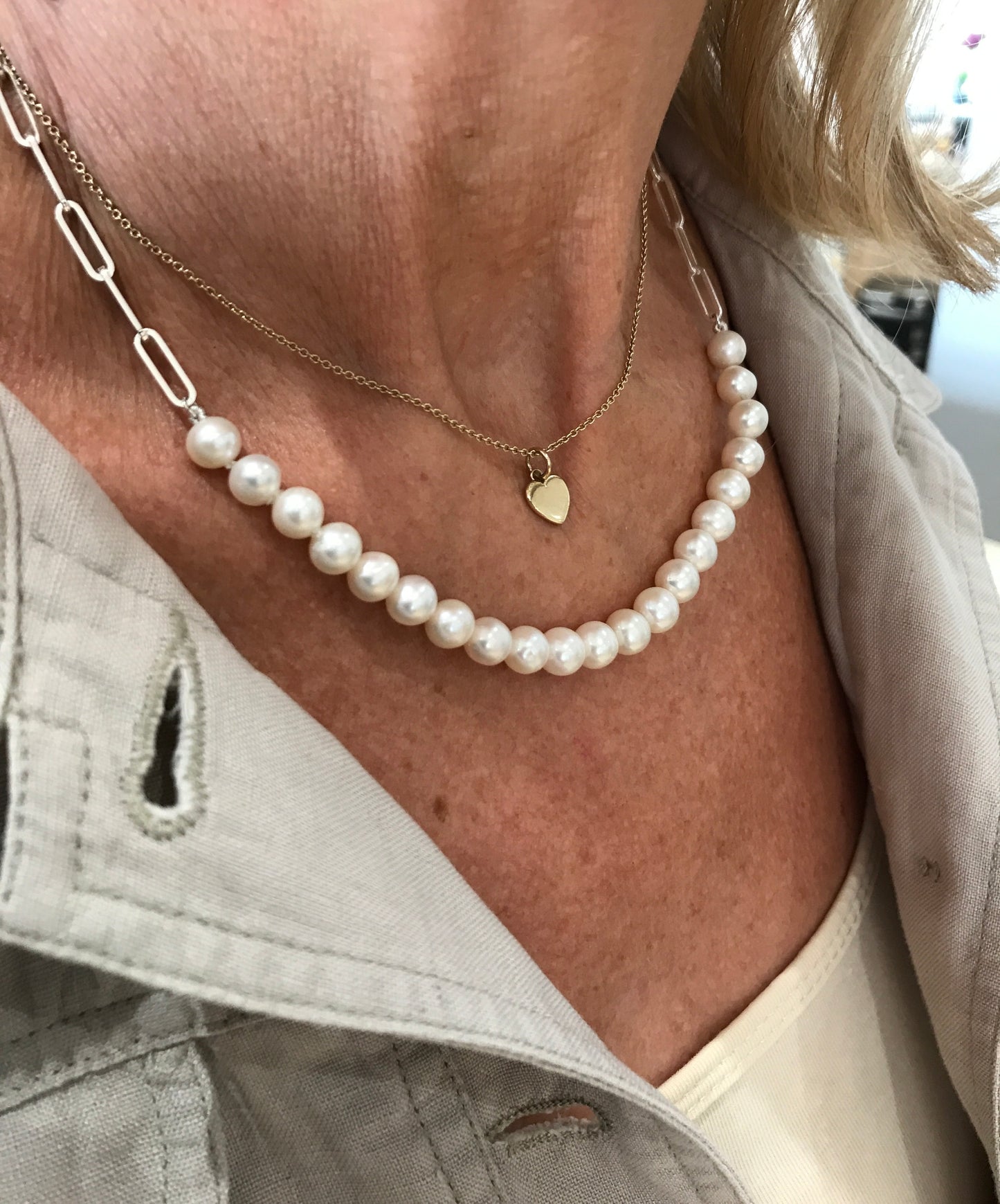 Pearl and Silver Chain Necklace