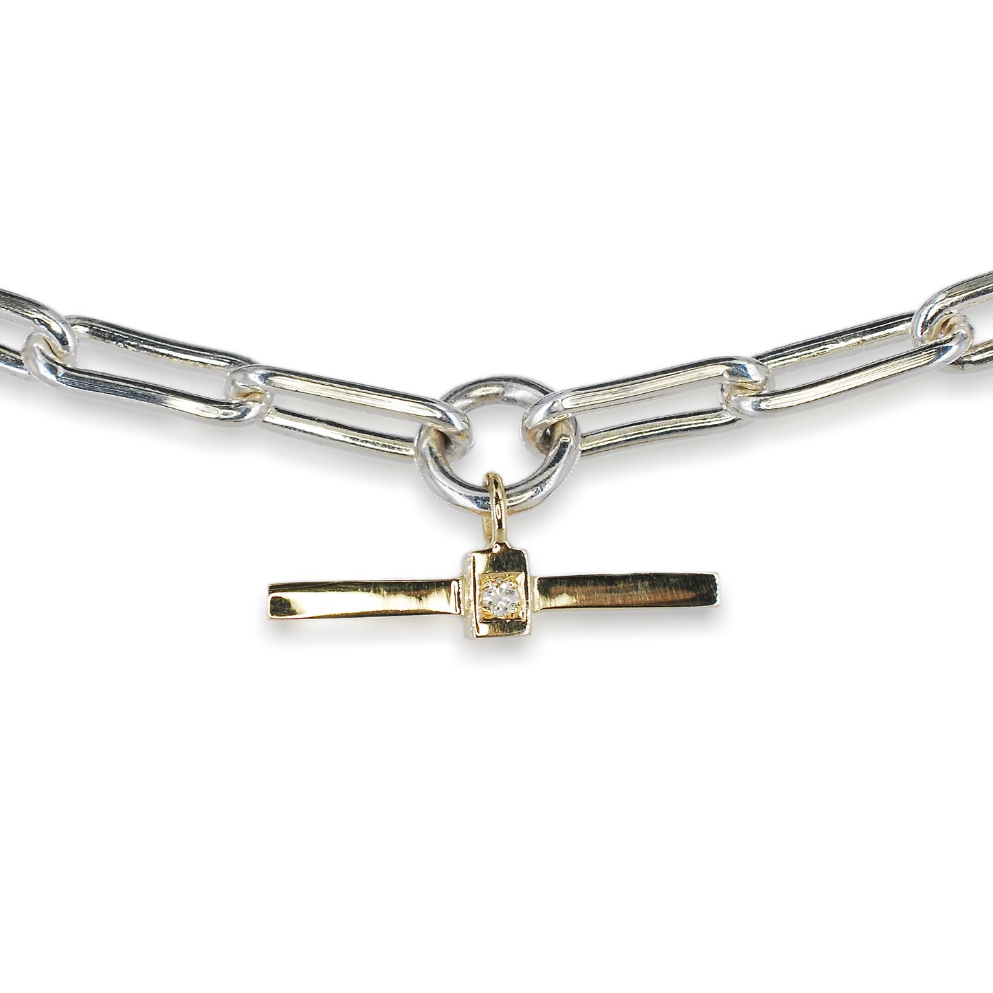 Silver & 9ct Gold Diamond T-bar