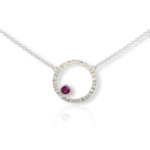 Cylch Silver Pendant set with Rhodolite Garnet