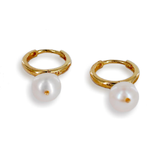 White Freshwater Pearl 9ct Gold Hoop Earring