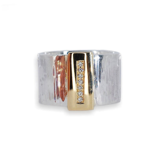 Silver Textured & 9ct Diamond Ring