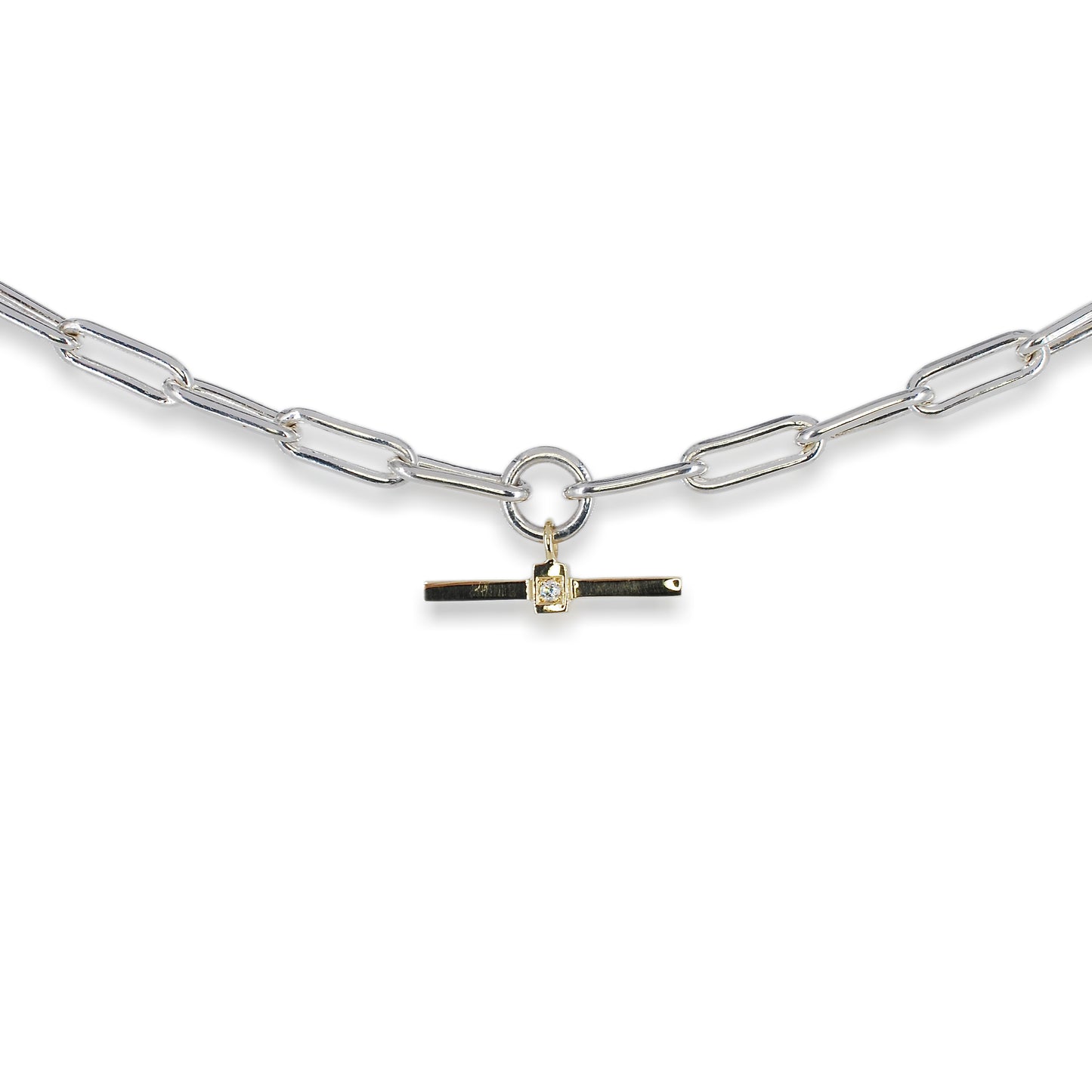 Silver & 9ct Gold Diamond T-bar