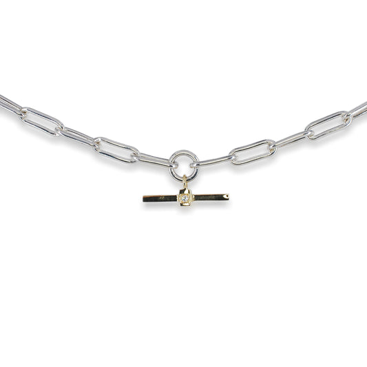 Silver & 9ct Gold Diamond T-bar