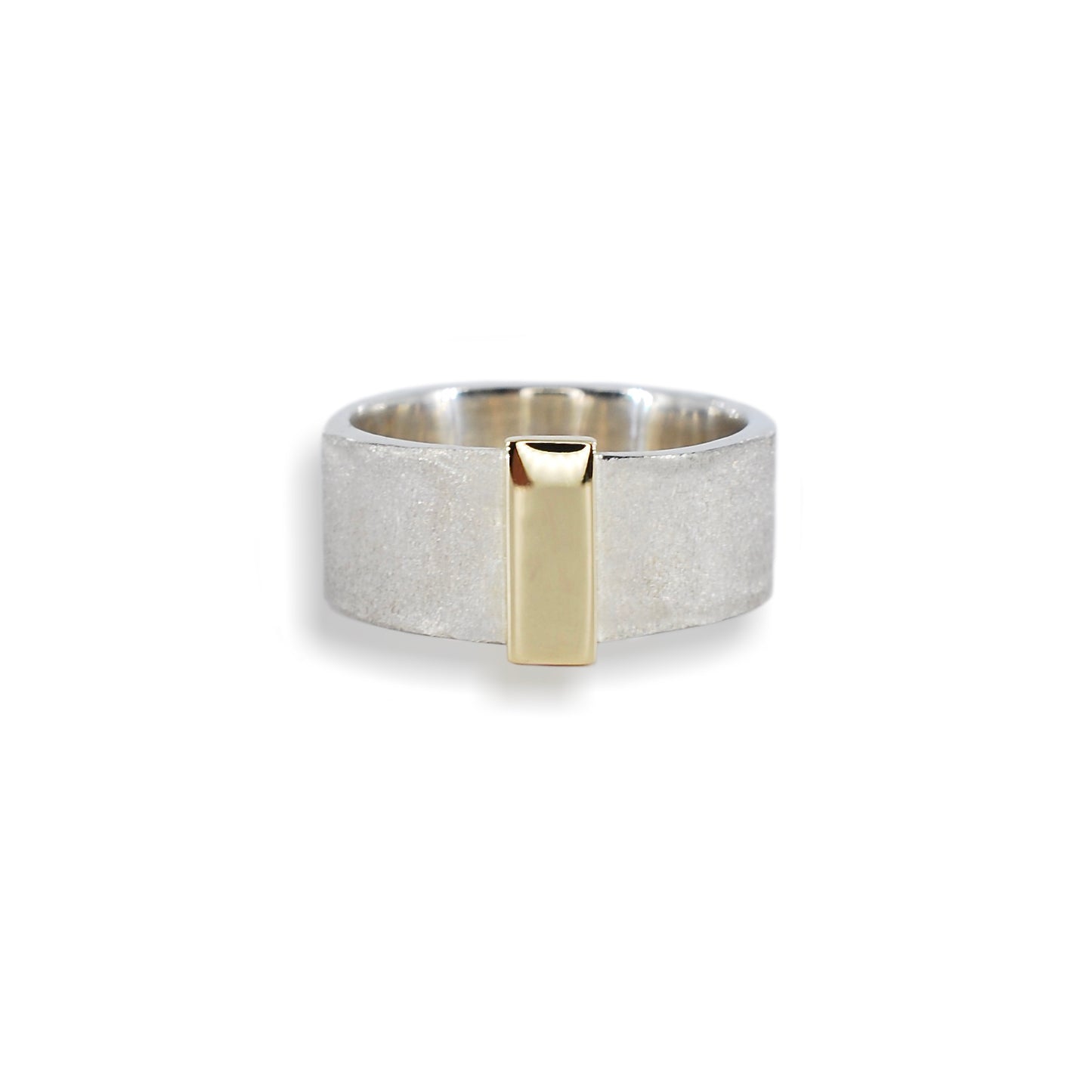 Silver Diamond Textured & 9ct Polished Gold Feature Ring