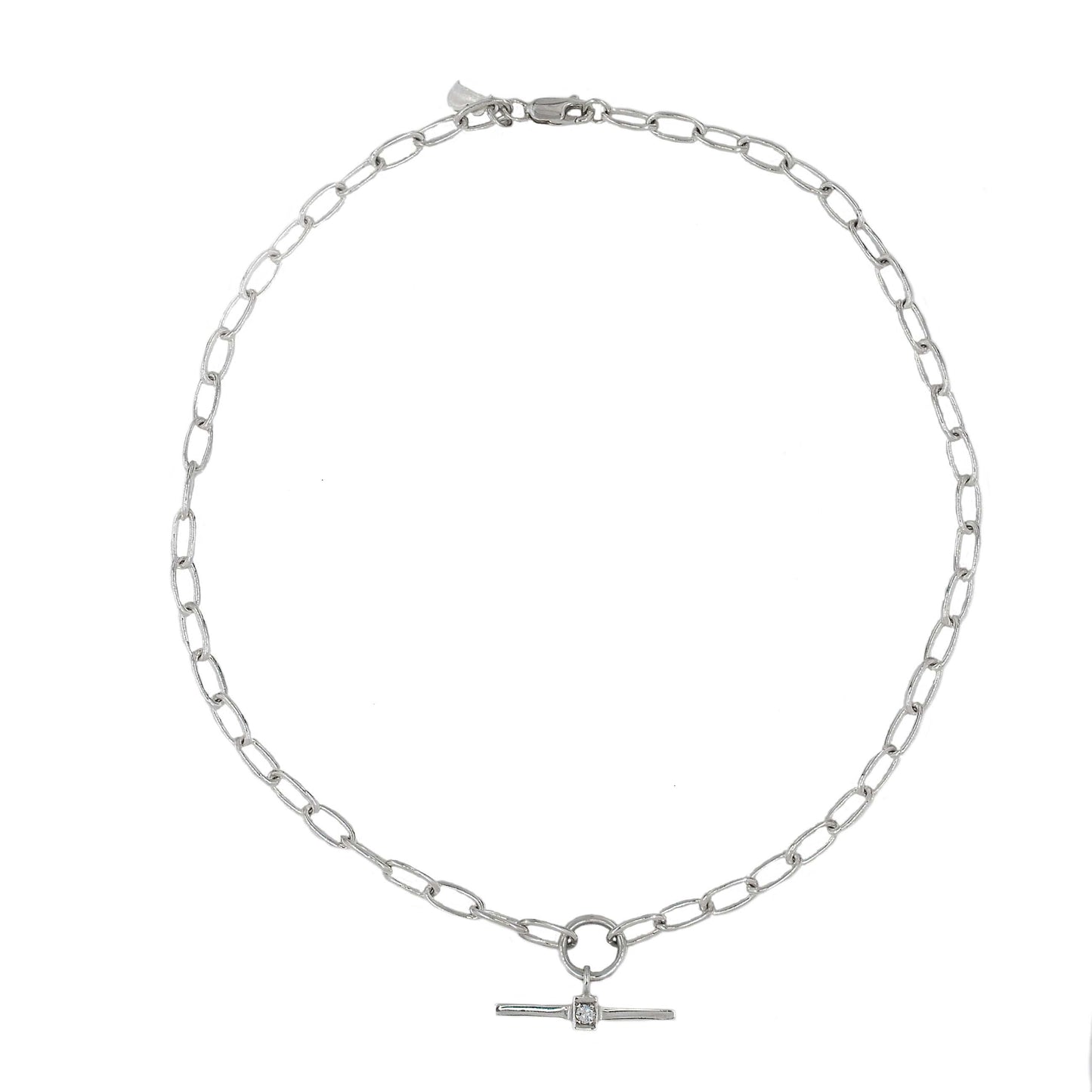 Silver 'T' Bar Diamond Pendant Necklace