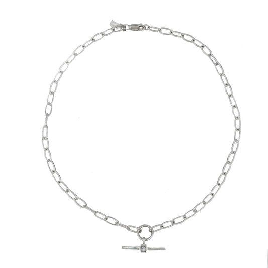 Silver 'T' Bar Diamond Pendant Necklace