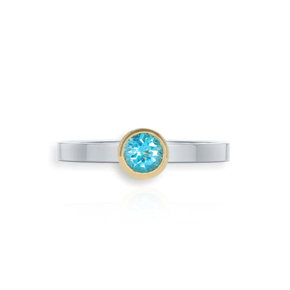 Silver & Gold Swiss Blue Topaz Stacking Ring